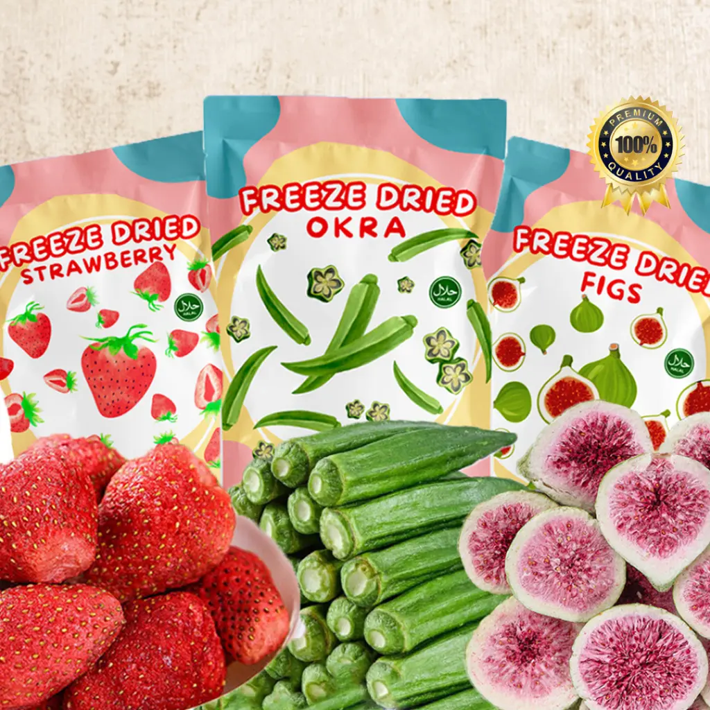 Strawberry Freeze Dried 50g Pouch |  Buah Kering | Strawberry Kering | Keripik Buah | Keripik Strawberry | Durian Kering | Keripik Durian | Buah Tin Kering | Cemilan Sehat | Snack Buah | Cemilan Buah | Crunchgie