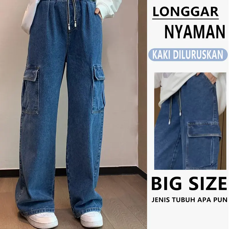 celana jeans cowok street wear outfit baggy pants celana panjang pria dewasa denim berdiri celana cargo pria panjang Celana Panjang Unisex 6