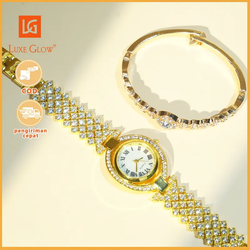 LuxeGlow  Beli jam tangan dapat gelang gratis. Bayar di tempat saat barang diterima. Jam tangan wanita berlian emas berkilauan. Tidak luntur. Angka Romawi. Produk baru. Kegiatan diskon khusus. 1