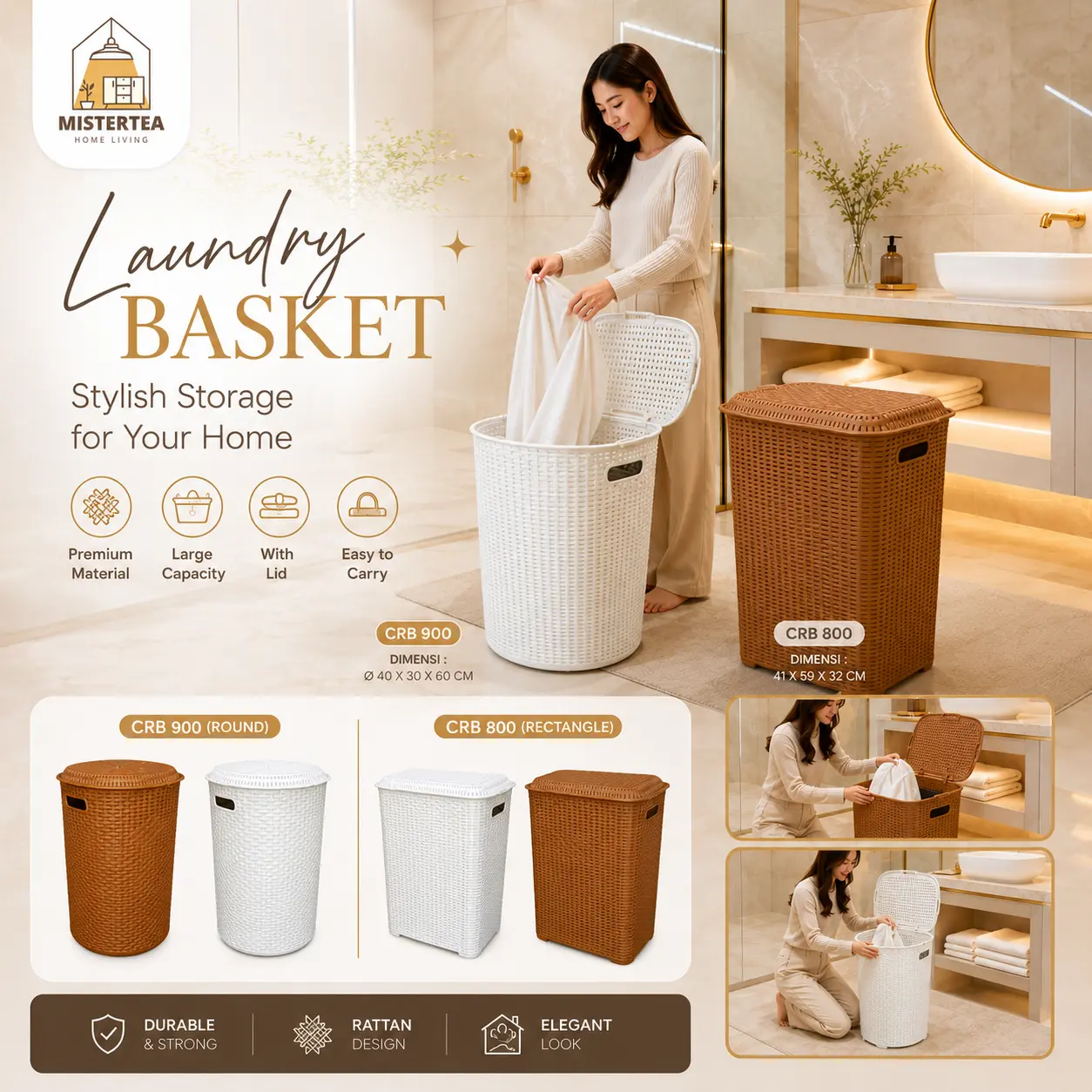 [READY STOCK] LAUNDRY BASKET / KERANJANG BAJU KOTOR / KERANJANG CUCIAN PLASTIK ANYAMAN CLUB OLYMPLAST OLB CRB 800