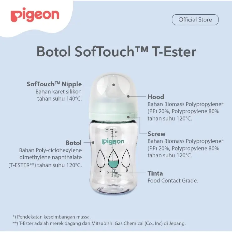 (NEW T-ESTER) Pigeon T-ester Wideneck BPP 200ml 300ml White Green Peach W/ P-PLUS Soft Touch TM Gen 3 Botol Accessories 2