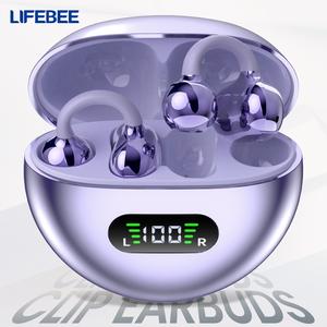 Lifebee オープンイヤー クリップ式ワイヤレスイヤホン LEDディスプレイ搭載 ミニ丸型 充電ケース付き 長持ちバッテリー 快適装着