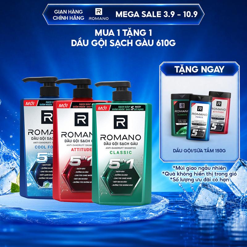 Dầu gội sạch gàu Romano Classic/Force/Attitude 610G/650G TẶNG 1 dầu gội/sữa tắm…