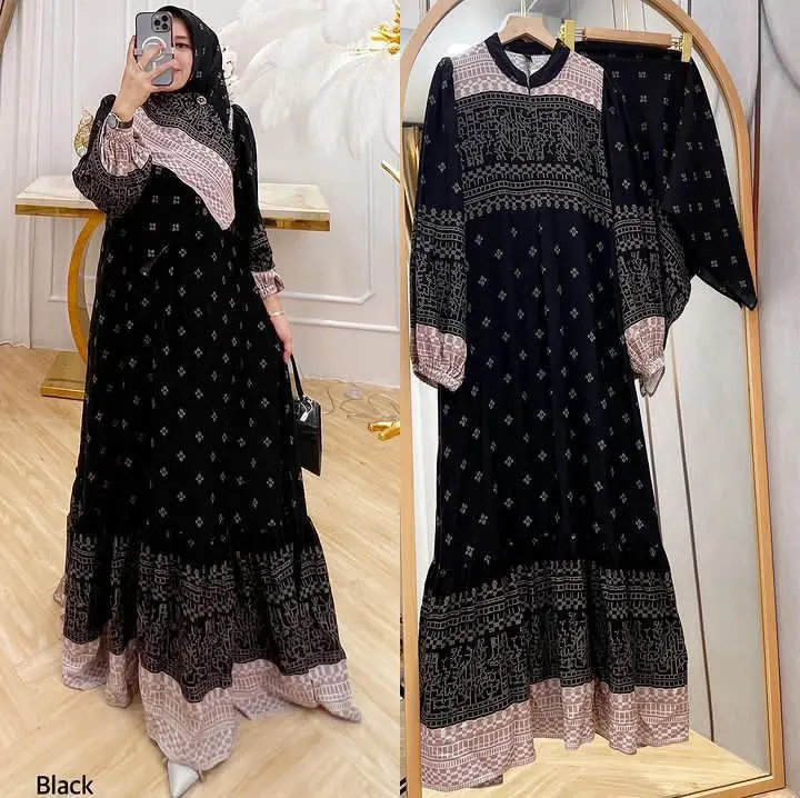 Gamis set Hijab ORIGINAL RAYON DIAMOND. Tebal adem motif BEST SELLER 4