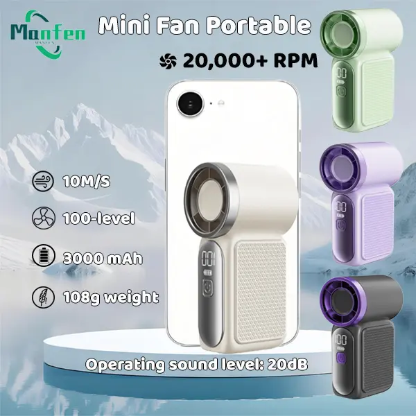 【Mini Fan Portable】Manfen Kipas Angin Mini Portabel 3000mAh Ringan 100 Level Angin Dingin untuk Outdoor Travel Diskon Spesial Hari Ini lanyard Kipas Angin Portable Mini Fan headset Lipat Lucu