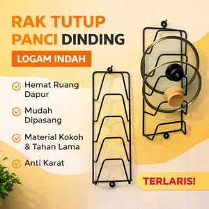 Rak Tutup Panci Dinding Besi Tebal - Gantungan Peralatan Dapur Multifungsi Peralatan Dapur Minimalis