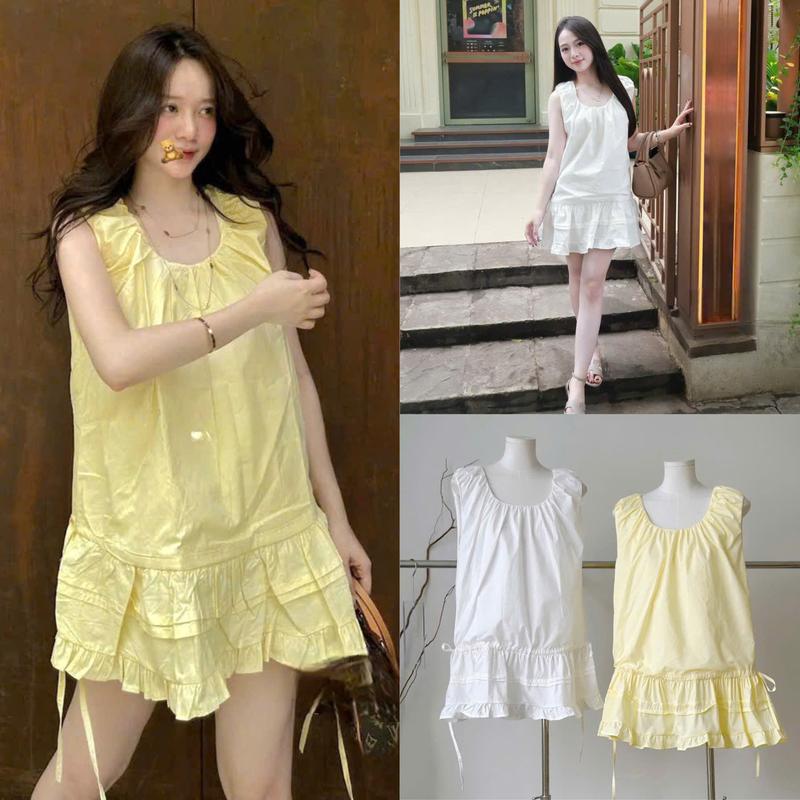 Váy BabyDoll Ba Lỗ  Bèo Tầng Chất Thô Có Dây Rút Mix Quần Bảo Hộ Cùng Màu Phong Cách Dễ Thương Dễ Mặc Màu Basic Trend By TH