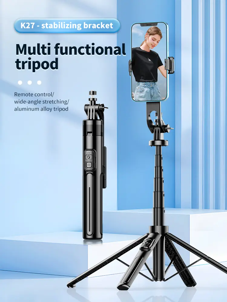 2025 New Selfie Stick Universal Bluetooth Four-legged Selfie Stick 1.3 Meter Mobile Phone Stand Anti-shake Live Broadcast