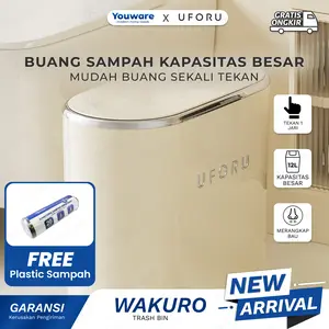 Youware X Uforu - Wakuro Tempat Sampah Tertutup Kapasitas Besar 12 Liter Material Plastik dengan Desain Minimalis / Aesthetic / Indoor Trash Bin / Rounded untuk Ruang Keluarga / Tamu / Kerja / Kelas / Kantor / Kamar Tidur / Mandi / Bathroom / Kitchen