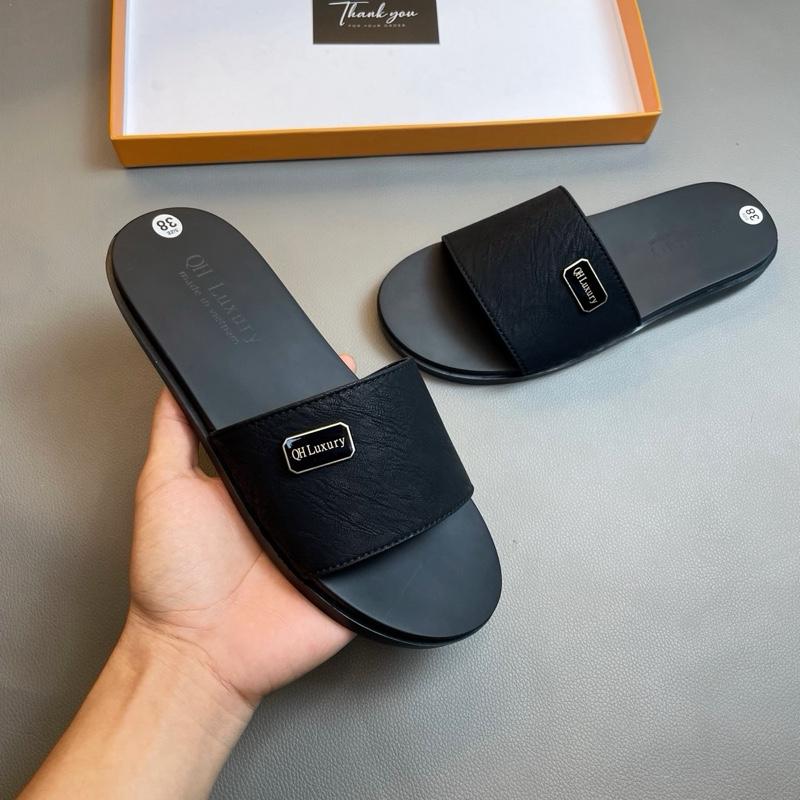    khâu đế chắc chắn   Dép Nam Quai Ngang Quốc Dân Hàng Đẹp - Quai da Sịn chống nhăn  chống nước  đế cao su êm ái cóNam Dép Lê Slipper Đế Bằng DéP Quai Ngang Đồng sandal unisex 