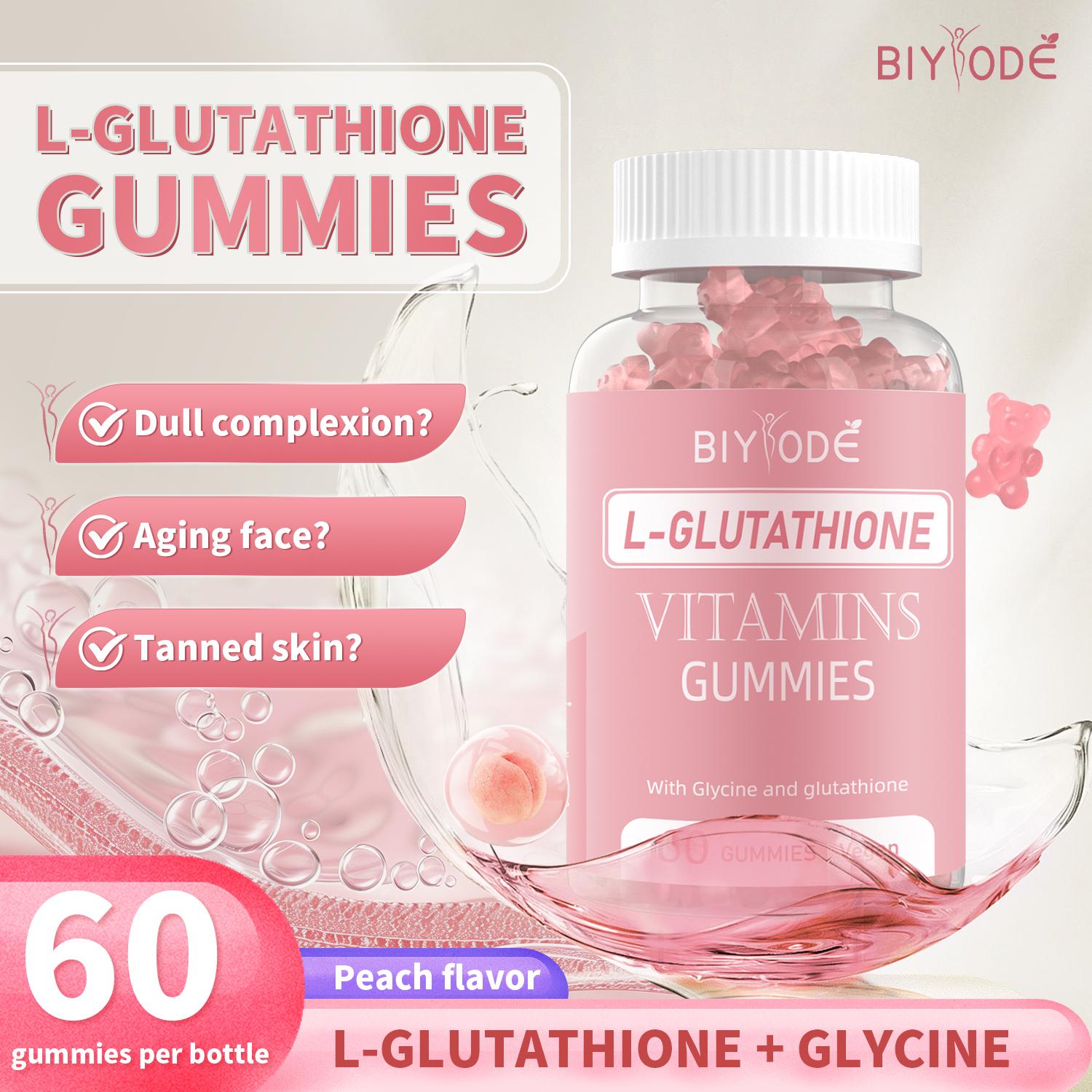 BIYODE L-Glutathione Gummies 60 Count skin whitening gummy Supplements  Vegetar Biotin & L-glutathione |