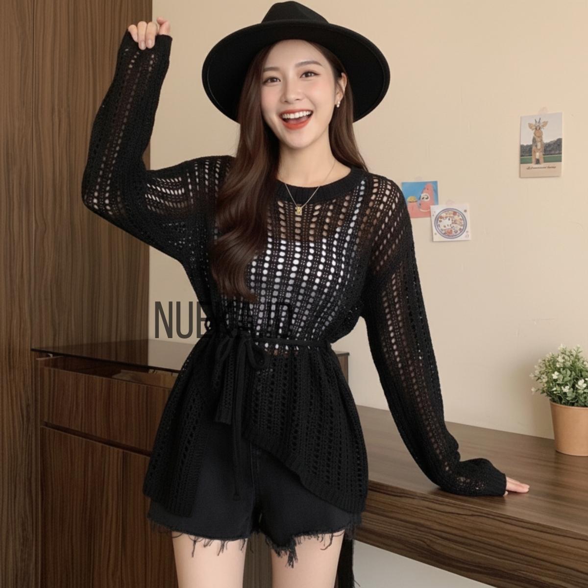 NUEKA - Zie Atasan Sweater Rajut Wanita Jaring tali Outer Knit Tali korean style