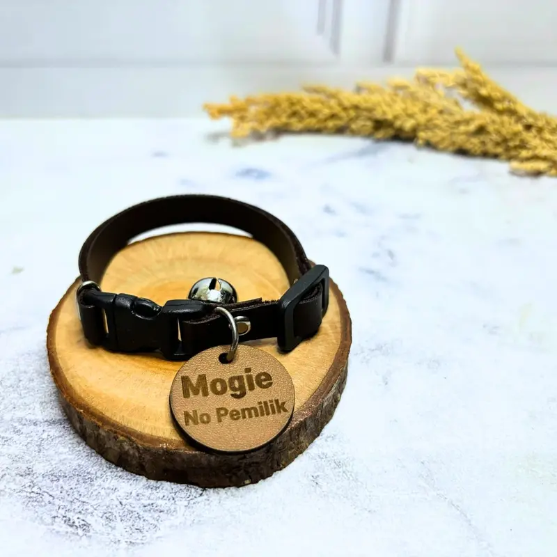 kalung kucing kulit custom nama free lonceng 0