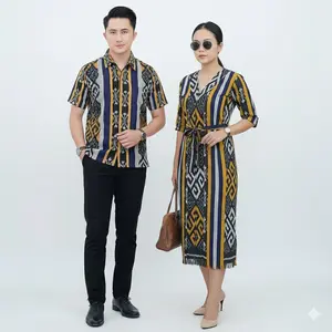 BAJU COUPLE TENUN JEPARA DRESS WANITA DAN KEMEJA PRIA DIJUAL TERPISAH BEST SELLER WARNA KUNING Kain Asli Bahan Nyaman Setelan Pasangan Etnik Sarimbit