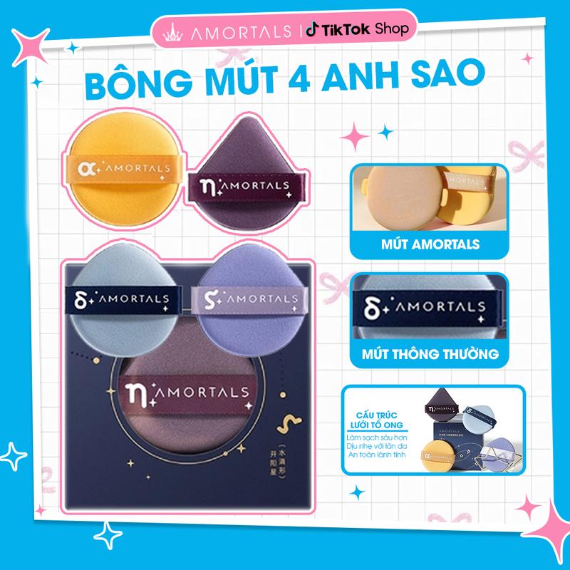 《Amortals Vietnam》Set Mút 4 Trang Điểm AMORTALS Hình Ánh Sao Tán Kem Nền Cushion Kem Che Khuyết Điểm Má Hồng Mút Phấn Cao Cấp 4 Miếng