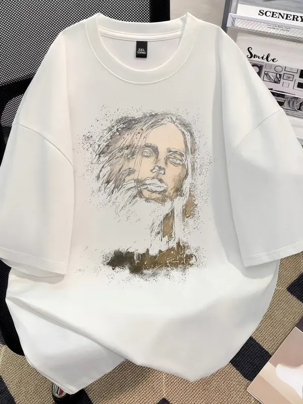 J&W 2025 T-Shirt katun untuk musim panas | Vintage/Cetakan Potret | Kemeja Oval Lengan Pendek | Gaya Gelap High Street | Atasan Longgar | Kemeja Fashion Anak Perempuan | Kaos Bergaya Korea | baju lebar | baju lucu / Panjang Fit Santai Lembut Nyaman 4