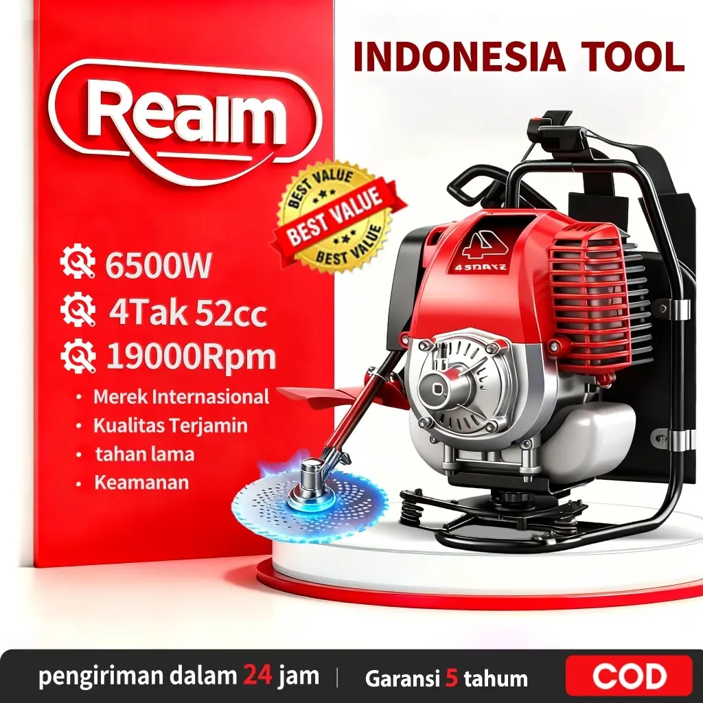 REAIM Mesin Pemotong Rumput 52CC 6500W - Pemotong Ransel 4 Tak dengan RPM 10.000 & Tangki Bensin 1.2L | Dilengkapi Pisau Baja Kuat & Sistem Anti Getar | Cocok untuk Lahan Pertanian, Kebun & Taman - Garansi 5 Tahun - 4 TAK