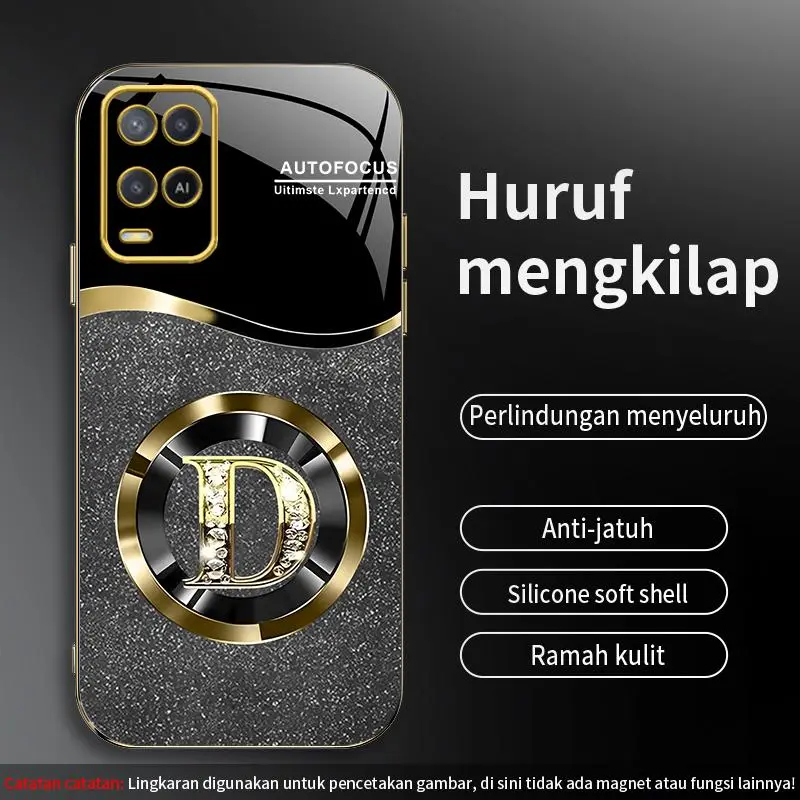Cocok untuk [0PP0 A54] casing ponsel 26 huruf berlian sederhana kelas atas anti-sidik jari anti-jatuh casing ponsel silikon berlapis listrik 115 3