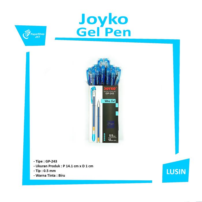 Gambar JOYKO - Pulpen Gel Pen GP-243 Whiz Gel Blue - Lusin - Biru dari Papershopjkt Kota Administrasi Jakarta Utara Tokopedia