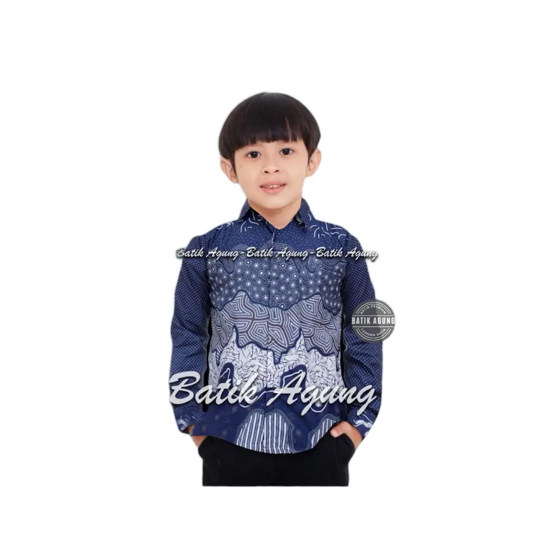 HEM BATIK ANAK LENGAN PANJANG MOTIF NAVY PUTIH BAHAN  Katun Nyaman asli Pekalongan Baju