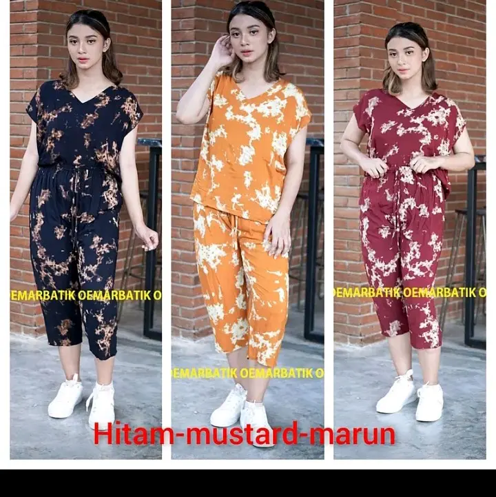 setelan celana motif lenganlengan pendek fit kantong Wanita baju 0