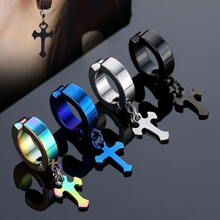 1 Pasang Anting Salib Jepit/Catok Hitam Earrings Silver 0