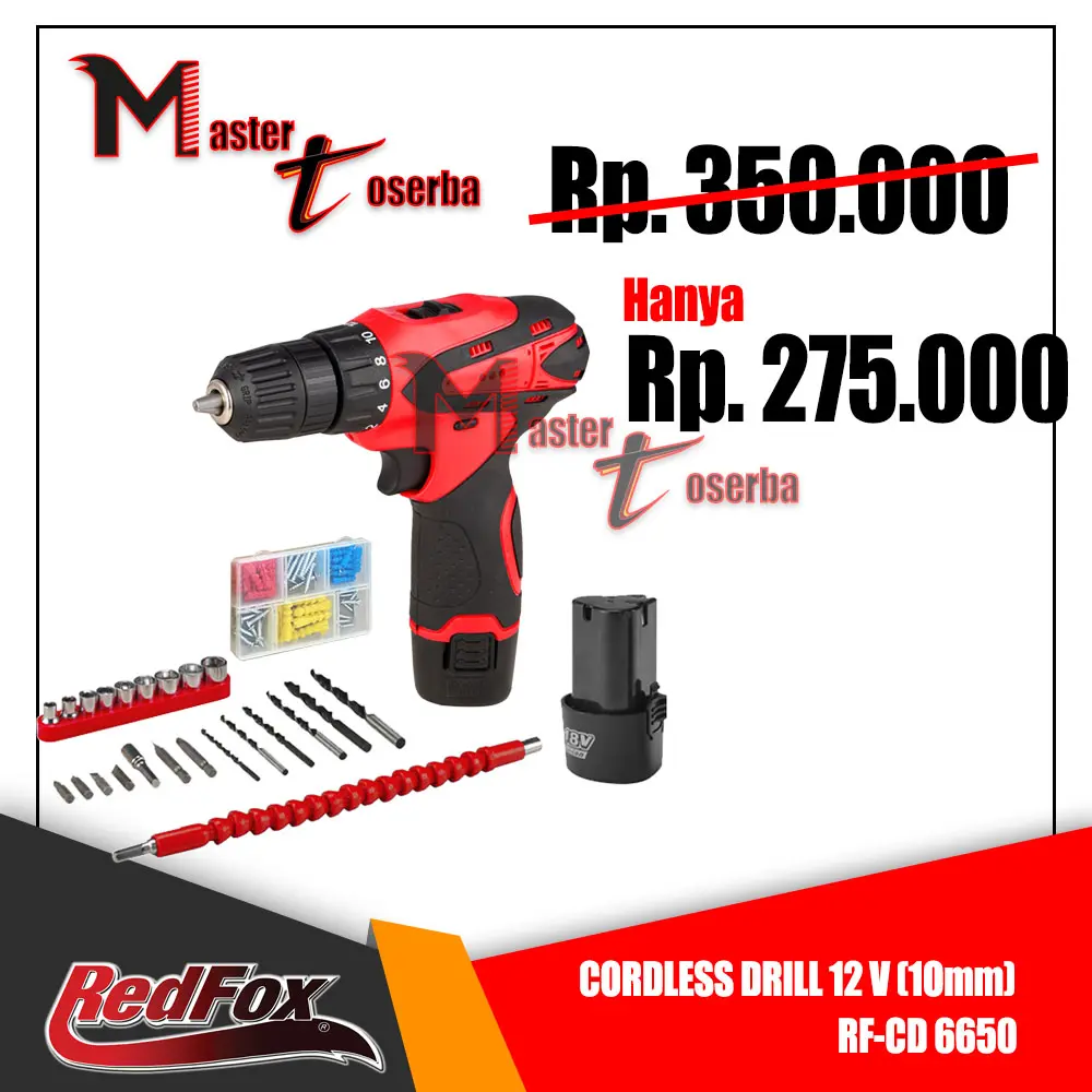 cordless drill set 12 Volt tool kit bor baterai 10 mm bolak balik 24 mata CD 6650