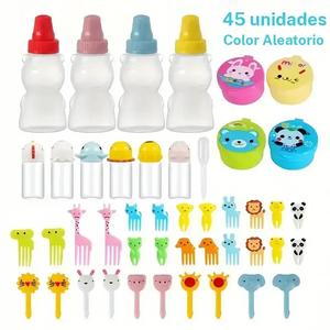 Juego de cubiertos con decoración de animales de dibujos animados de colores aleatorios, 45 piezas/set Mini Juego de cubiertos divertido y lindo, Suministros de cocina para el hogar, picnic al aire libre, dormitorio y fiesta