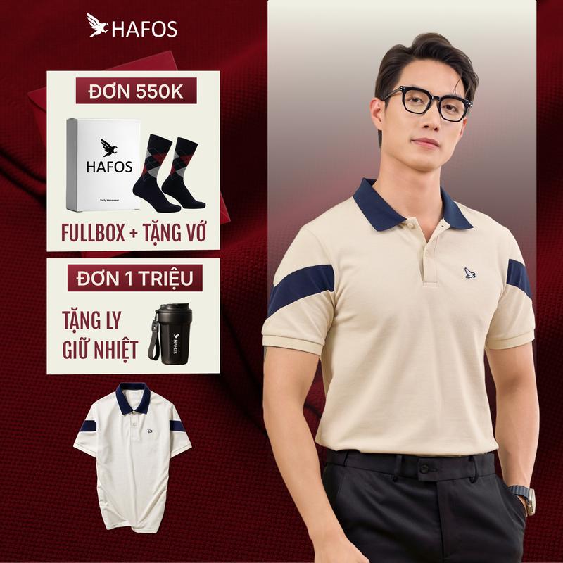    SALE 50%   Áo Polo nam Hafos JAN họa tiết chim ưng Áo Polo Hafos có cổ Ngắn Tay có họa tiết vải Smart Pique thoáng mát màu: Be Tre trung Regular Fit Menswear 