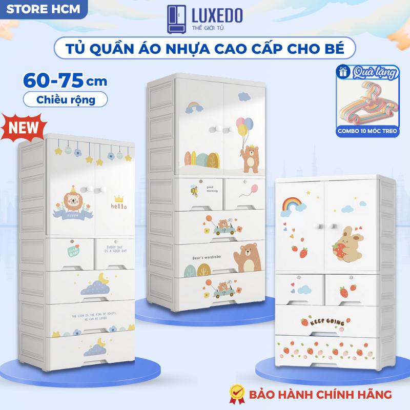 [TẶNG MÓC TREO] Tủ Quần Áo Trẻ Em Họa Tiết Đáng Yêu, Tủ Nhựa Cho Bé Sơ Sinh Nhiều Ngăn Rộng Rãi Có Bánh Xe, Mẫu Hot Mới Nhất BG004