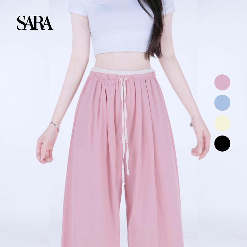 [SARA] Quần Lụa Băng Cao Cấp Có Dây Rút Dáng Suông Đẩy Hông Siết Eo Cạp Cao Hack Dáng Nữ Women Ong Summer 2025 - Mã: TD080