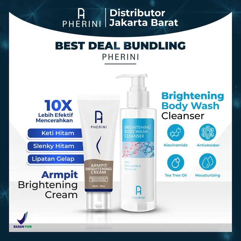 PHERINI BUNDLE ARMPIT BRIGHTENING CREAM + BODYWASH CLEANSER Arbutin Ketiak Hitam Mencerahkan Selangkangan Niacinamide Memutihkan Extract 0