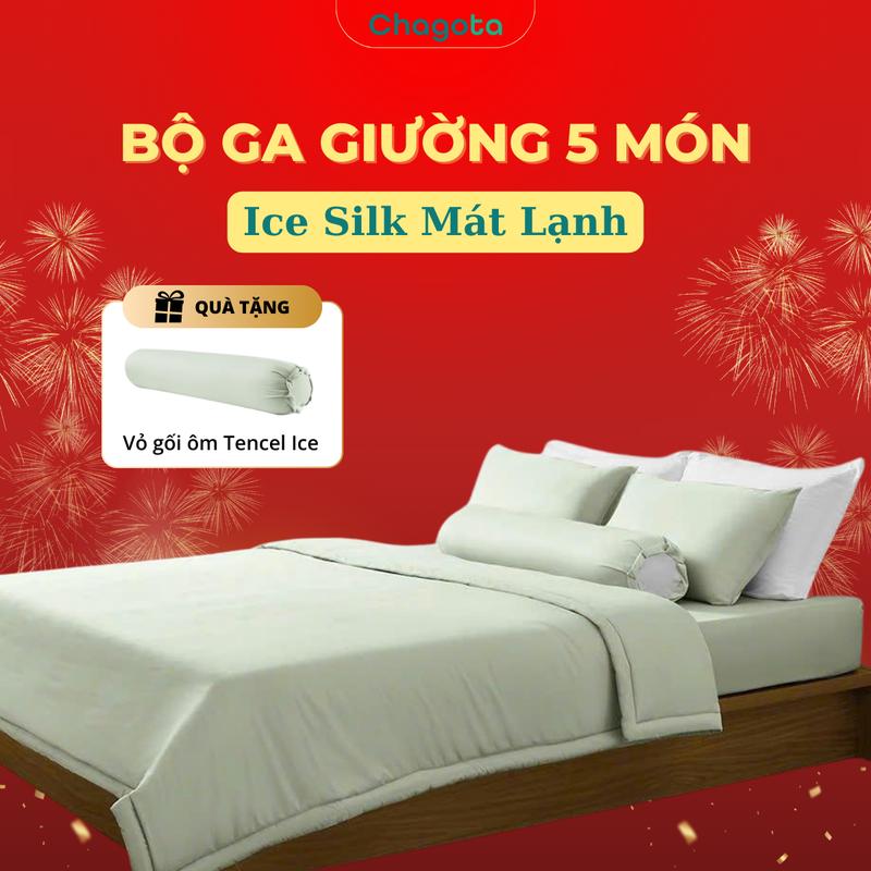  Bộ Chăn Ga Gối Ice Silk Mát Lạnh Chagota Bedding 4 Món Thoáng Khí Kháng Khuẩn 2 Vỏ Gối Nằm 1 Ga Giường 1 Chăn Tặng Vỏ Gối Ôm 35cmx100cm Chất Liệu Coolnylon Mềm Mịn 