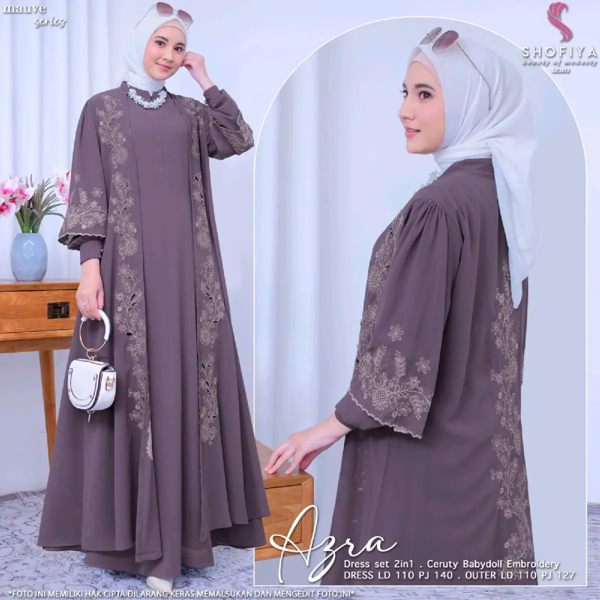 AZRA SET 2 IN 1 BY SHOFIYA BAHAN CERUTY BABYDOLL BUSUI FRIENDLY LENGAN MANSET KANCING