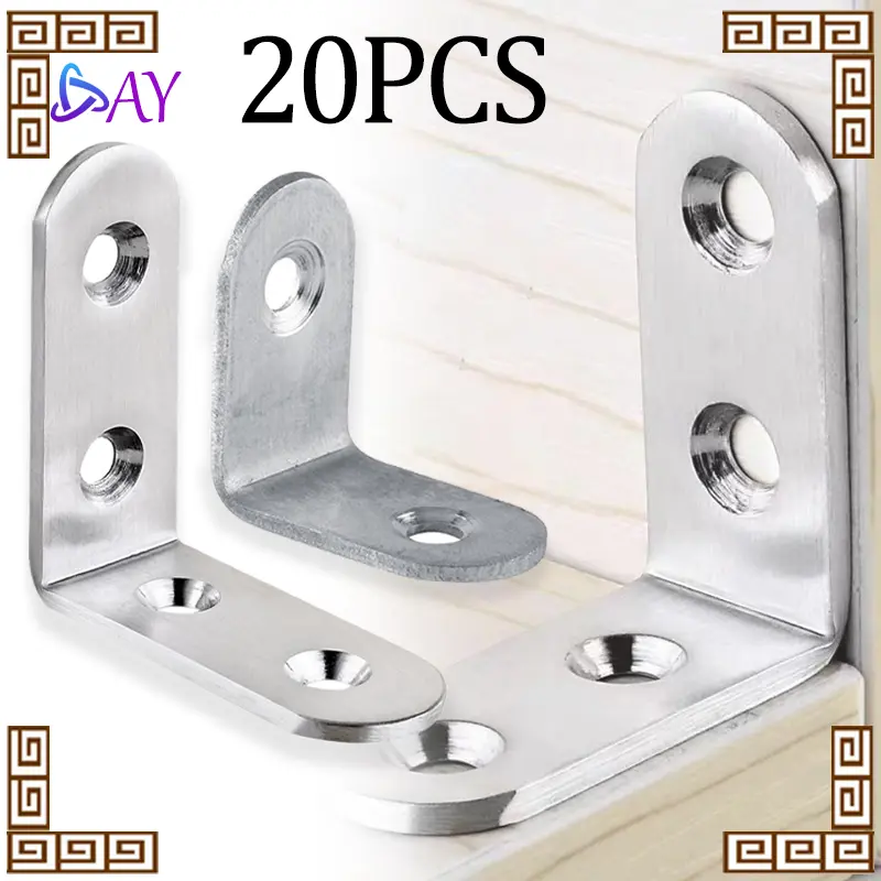 20 Pcs Siku L Stainless Steel Bracket Penyangga Rak Lemari Kayu Dinding Serbaguna
