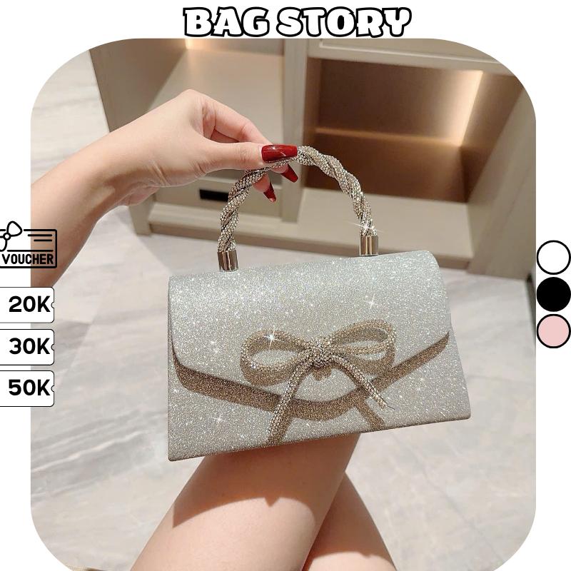 Túi xách nữ BAG STORY quai xách đeo chéo bling lấp lánh mix nơ hàng QC cao cấp đi tiệc đi chơi sang chảnh TX-32