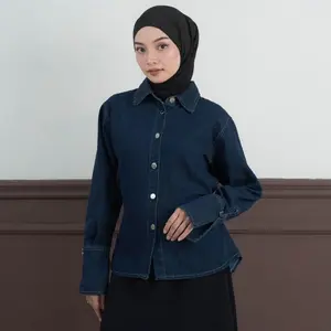 ORVEA Julia Blouse Fitted Denim Premium Kasual Basic Semi Formal Atasan Wanita Panjang Nyaman Soft Kemeja dengan Tali Adjustable dan Bahan Adem