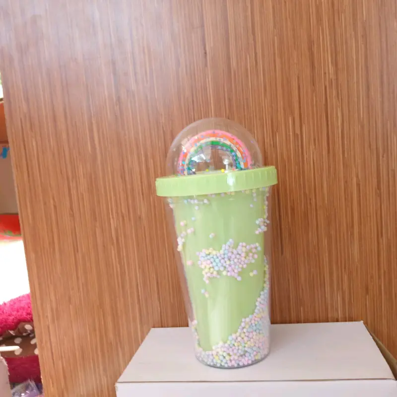 BOTOL MINUM TUMBLER GLITER RAINBAW PELANGI FOAM 550 ML 4