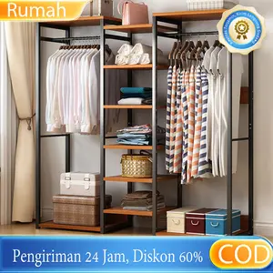 Lemari Pakaian Sederhana Minimalis Modern - Lemari Penyimpanan Ekonomis - Lemari Pakaian Kamar Tidur - Rak Gantungan Pakaian Logam Terbuka - Rak Gantungan Tanah - Rak Penyimpanan Sudut