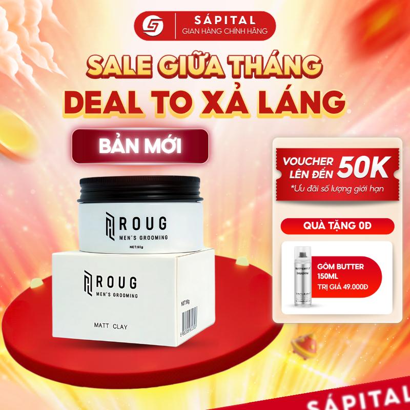 [VERSION 4] Sáp Vuốt Tóc Roug Men’s Grooming Matt Clay 90g - Sáp Roug Trắng Dành Cho Tóc Dày, Hỗ Trợ Chăm Sóc Tóc Bổ Sung Dưỡng Chất Cho Tóc - Tặng lược Roug