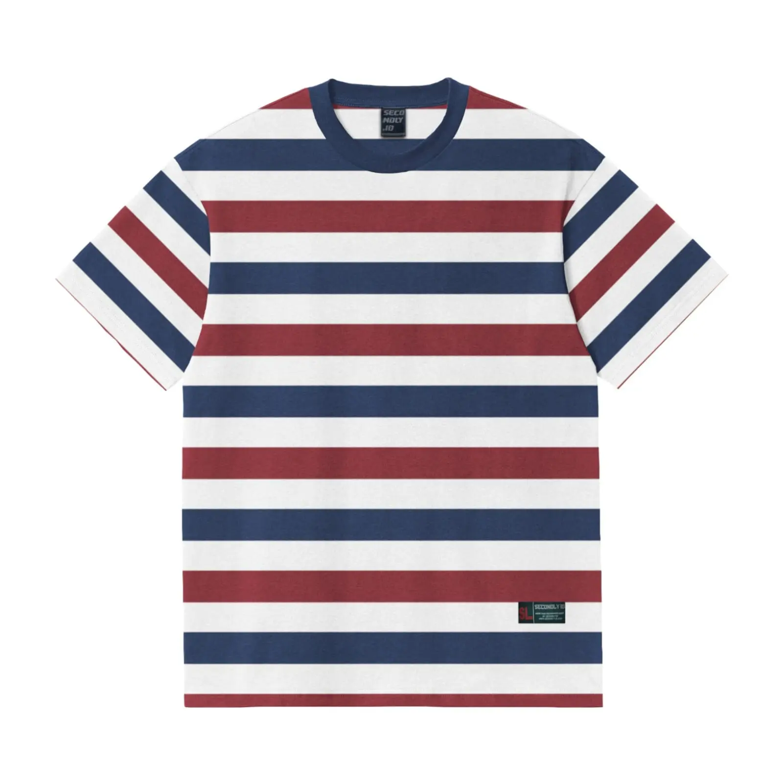 SECONDLY.ID Kaos Salur Three Color Lengan Pendek Tshirt Stripe CVC 24s Grm 180 Baju Distro Pria Garis Oversize