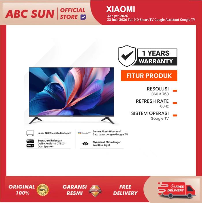 Gambar Xiaomi TV A Pro 32 Inch 2026 Full HD Smart TV Google Assistant Google TV ChromecasT 32 a pro 2026 dari ABC Sun Electronic Kota Bandung Tokopedia