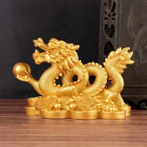 Mi.more Naga Emas Fengshui - Pembawa Hoki Dan Kemakmuran-Bahan Resin Kokoh-Dekorasi Rumah Fengshui