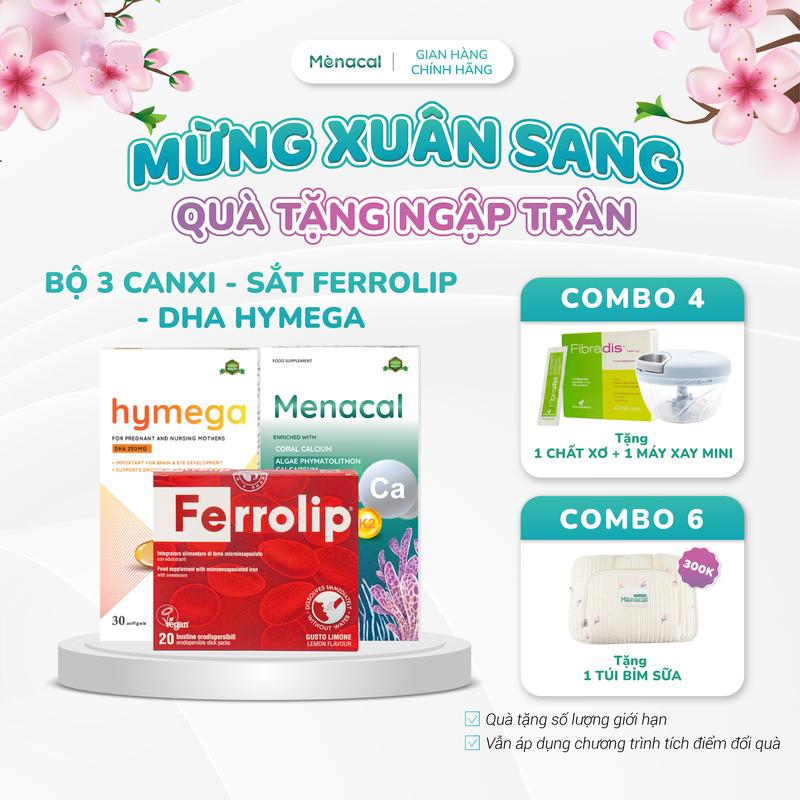 Sắt Ferrolip-Canxi Menacal-Vitamin Befoma-DHA Hymega bổ sung sắt canxi vitamin tổng hợp DHA cho người lớn