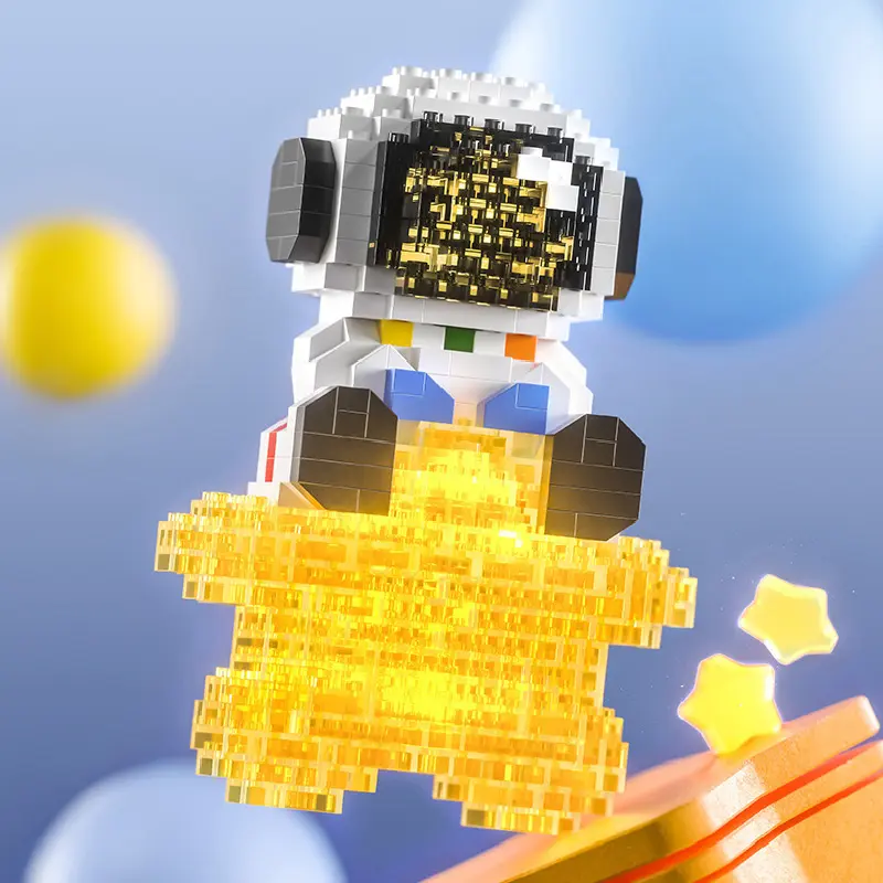 BLOCK CITY (Bisa bersinar) Nano Block Glowing Astronaut Spaceman Mainan Anak Balok Susun Seri Ruang Angkasa Hadiah Anak Perempuan Laki Laki DIY KIT Lampu Plastik 8