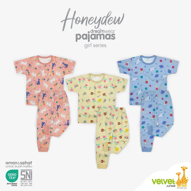 Velvet Junior Piyama Pendek Panjang Anak Perempuan DreamWear Girl - 3 STEL - Busy Bees, Sweet Daisies, Honeydwe 0