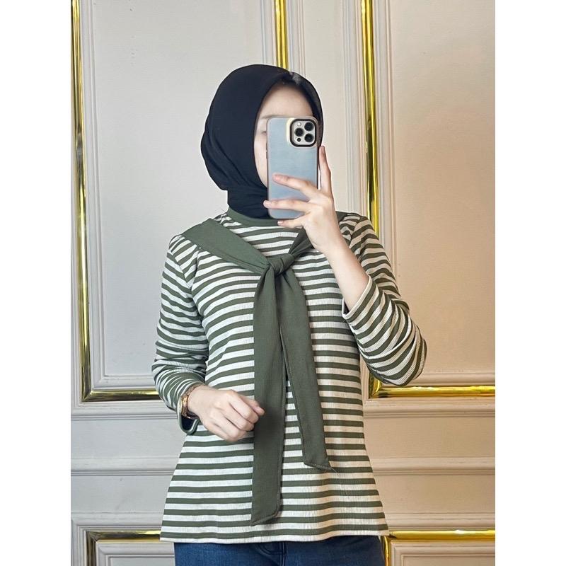 JN- Chika Blouse Stripe Atasan  Panjang Wanita Knit Casual Baju Knitted Knitwear Crop Top Outer Cardigan Oversize kemeja  hadeed Motif Kardigan Garis Basic 7
