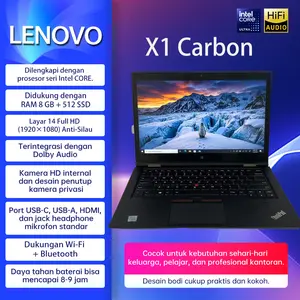 [Pre-owned] Laptop Lenovo Thinkpad X1 carbon Gen 8 Core i5/i7 Ram 8G SSD 128/256/512GB bekas Second/Bergaransi/Berkualitas Jaminan  Murah Laptop Bisnis Lancar Zoom & Office  Siap Sekolah  Garansi Laptop Murah untuk Pelajar