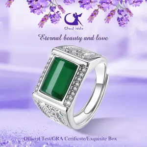 【003Harga telah dibanting, segera di CO】Chard Wake Cincin Pria Berlapis Platinum Vintage Casual Berlian Green Zircon Free Size Cincin Cowok CWR040-Green