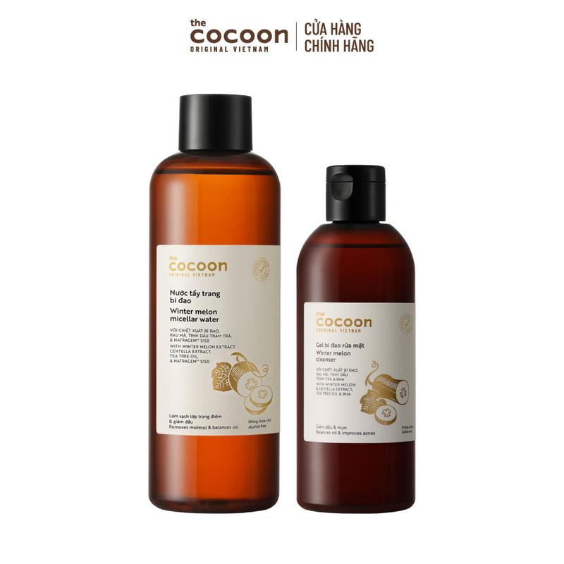 COMBO 1 Bigsize - Nước tẩy trang bí đao Cocoon tẩy sạch makeup & giảm dầu 500ml + 1 Bigsize Gel bí đao rửa mặt Cocoon 310ml